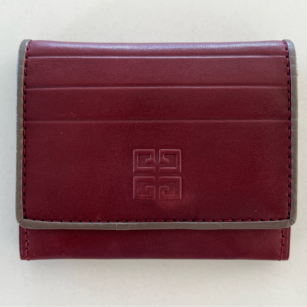 Givenchy 4G Logo Embossed Leather Coin Pouch Card Holder Compact Wallet Burgundy